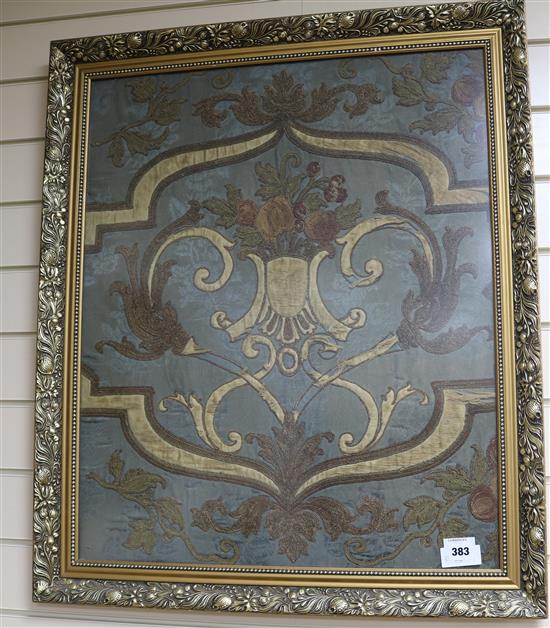 A French silk and chenile work embroidered panel, 69 x 57cm